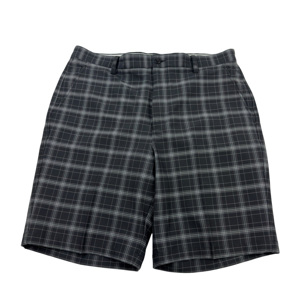 FootJoy Black Gray Check Flat Front Polyester Spandex Golf Shorts Men's Sz 36x9